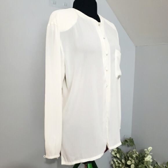 Jones New York Semi Sheer Button Loop Front Closure Chest Pocket Ivory Blouse 12 - Picture 2 of 9